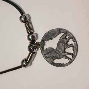 Wolf & Full Moon 28" Leather Necklace